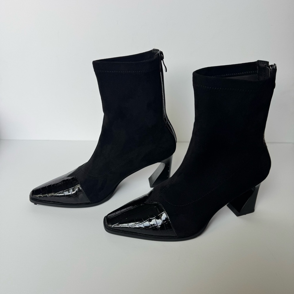 Bronx Suede Ankle Boots with Squate Toe and Croc Details - Size 9